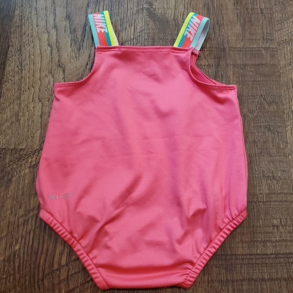 Nike Baby Girl Swim One Piece Snaps Pink Pool Beach Neon Rainbow Straps Baby 3M - Picture 4 of 7
